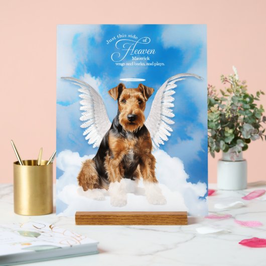 アイレデールテリアエンジェル犬の名前ペット記念碑 アクリルサイン (ウェディング)