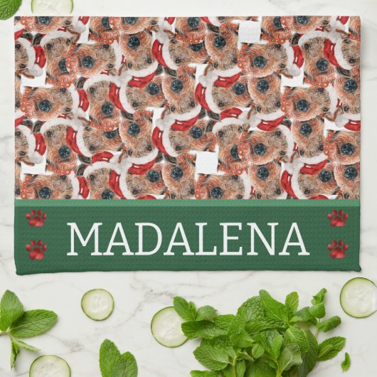 アイレデールテリアクリスマスドッグ キッチンタオル (折り畳み)