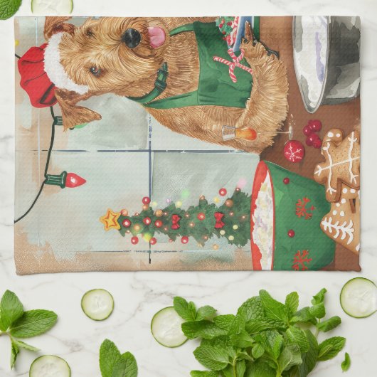 アイレデールテリアホリデーベーキング:フェスティバルクリスマス キッチンタオル (折り畳み)