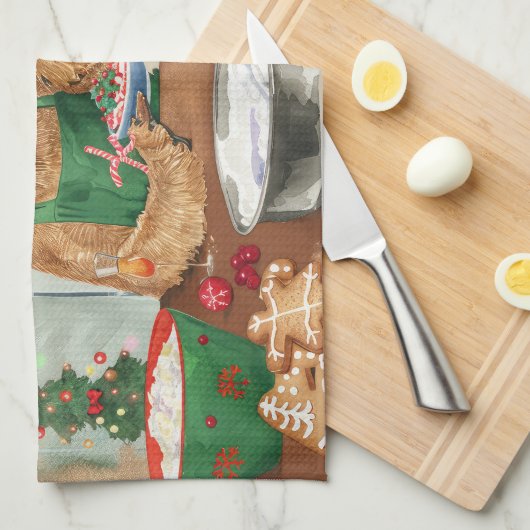 アイレデールテリアホリデーベーキング:フェスティバルクリスマス キッチンタオル (四つ折り)