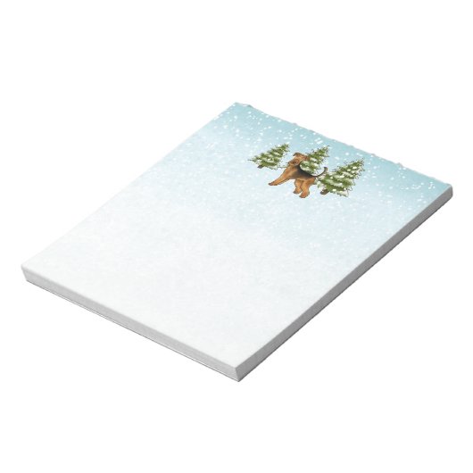 アイレデールテリアードッグスノーウィーウィンターフォレストフェスティバル ノートパッド (回転)