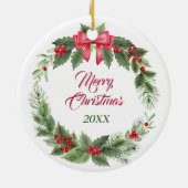 アイレデールテリアードッグレッドボウホリーリース セラミックオーナメント (裏面)