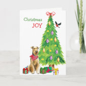 アイレデールテリア犬とクリスマスツリー シーズンカード (正面)