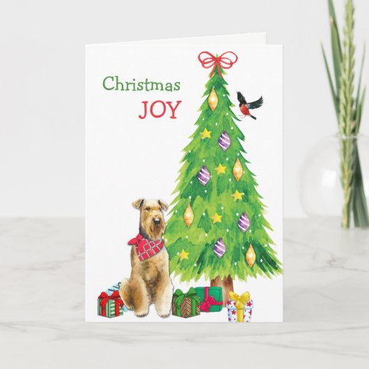 アイレデールテリア犬とクリスマスツリー シーズンカード (正面)