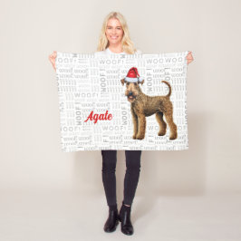 アイレデールテリア犬と名前クリスマスホリデー フリースブランケット