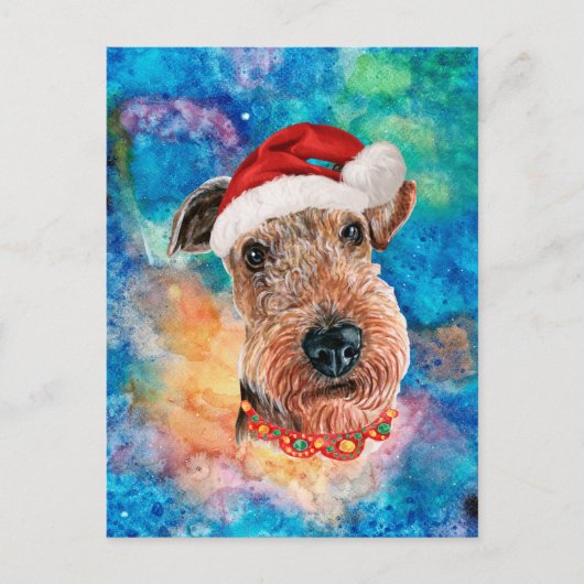 アイレデールテリア犬のクリスマス シーズンポストカード (正面)