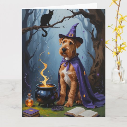 アイレデールドッグお洒落ハロウィン絵を描ズ カード (黄色い花)