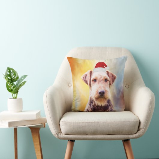アイレデールドッグクリスマスサンタハットアートポートレート クッション (椅子)