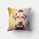 アイレデールドッグクリスマスサンタハットアートポートレート クッション (裏面)