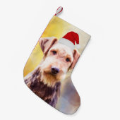 アイレデールドッグクリスマスサンタハットアートポートレート スモールクリスマスストッキング (正面 (吊り時))