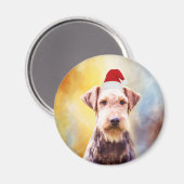 アイレデールドッグクリスマスサンタハットアートポートレート マグネット (正面/裏面)