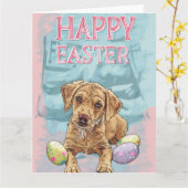 アイレデールパピーハッピーイースター カード (黄色い花)