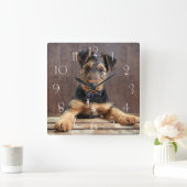 アイレデール·テリア·パピー スクエア壁時計 (ホーム)