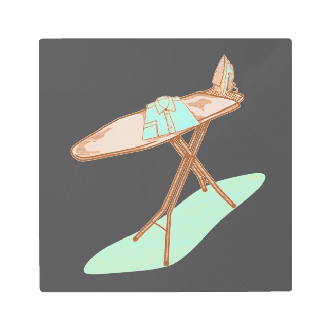 アイロンとアイロン掛けボードの家事 メタルプリント (正面)