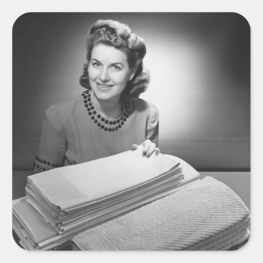 アイロンをかけたリネンとタオル スクエアシール (正面)