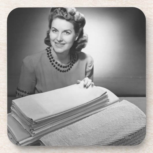 アイロンをかけられた麻布およびタオル コースター (正面)