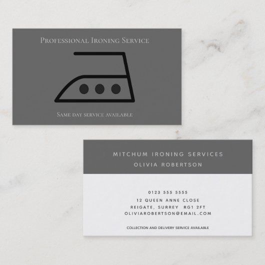 アイロンモダン掛け服洗濯サービスグレー 名刺 (正面/裏面)