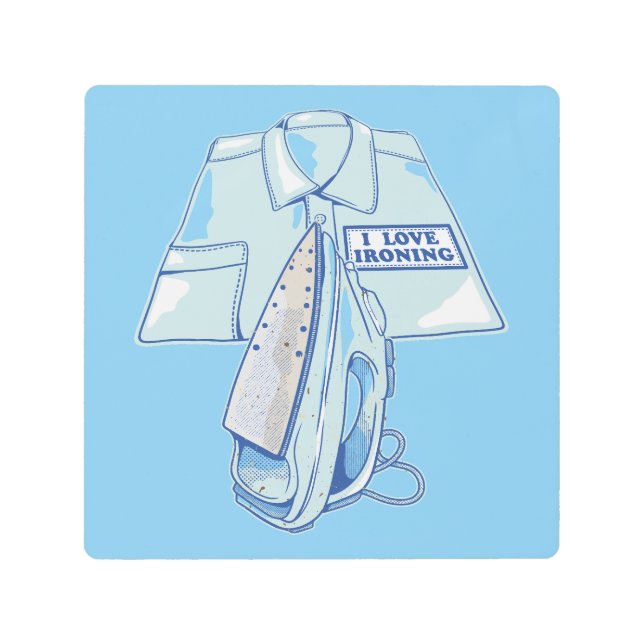 アイロン掛けアイロンがおもしろい大好き メタルプリント (正面)