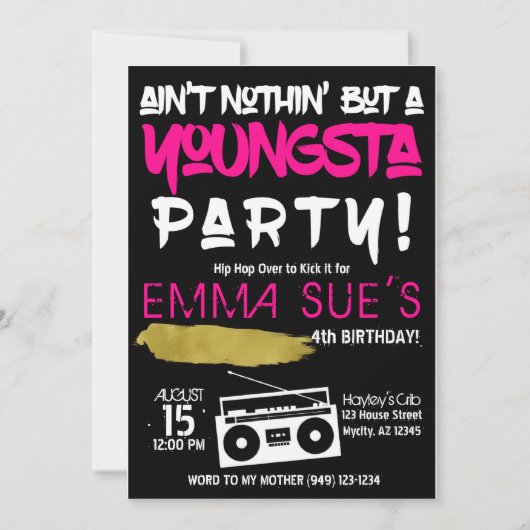 アイントノシン'しかしヤングスタパーティーヒップホップ誕生日 招待状 (正面)