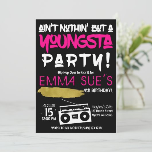 アイントノシン'しかしヤングスタパーティーヒップホップ誕生日 招待状 (スタンド正面)