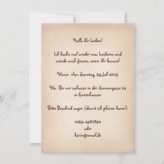 アインラドゥンツムエッセン(mit deinem Namen) 招待状 (裏面)