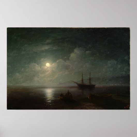 アイヴァゾフスキー - 月の満ちる海辺の風景 1857年 ポスター (正面)