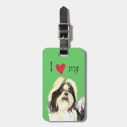 アイ·ラブ·マイ·シーズー（犬）·ツー ラゲッジタグ (正面縦)