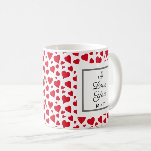 『アイ・ラブ・ユー・赤いハート・バレンタイン・デパーソナライズされたー』 コーヒーマグカップ (正面右)