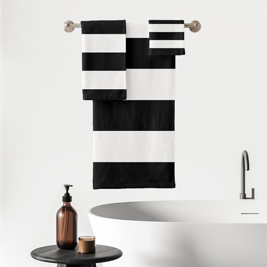 アウはっきりしたニングストライプ白黒 バスタオルセット