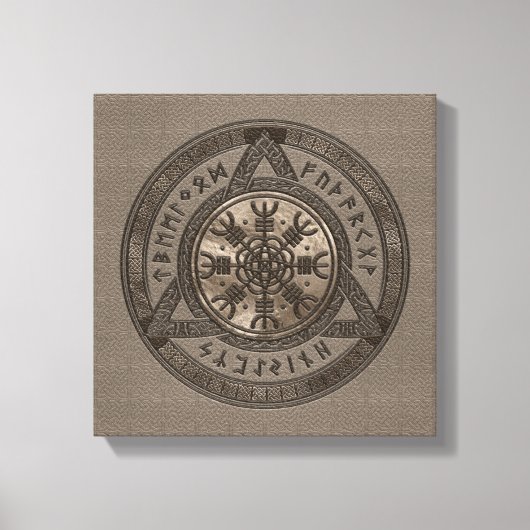 アウエブラウンレザーと金ゴールドのヘルム キャンバスプリント (正面)