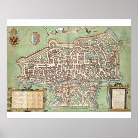 アウグスブルクの地図， 'Civitates Orbis Terrarum'から ポスター (正面)
