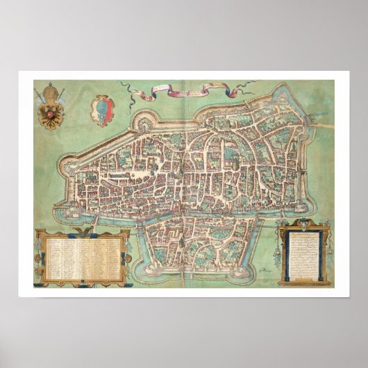 アウグスブルクの地図， 'Civitates Orbis Terrarum'から ポスター (正面)