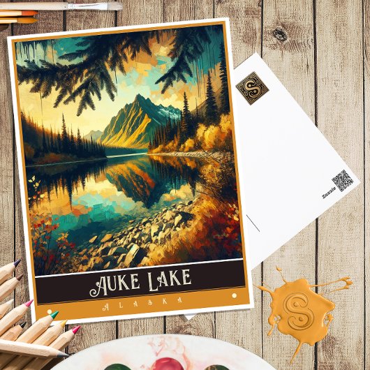 アウケ湖、ラスカ | ビンテージ風の絵画 ポストカード