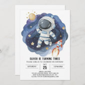 アウターエレガントスペースキッズ宇宙飛行士ボーイ誕生日 招待状 (正面/裏面)
