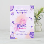 アウターガーリースペースフェスティバルパープルピンク誕生日 招待状 (スタンド正面)