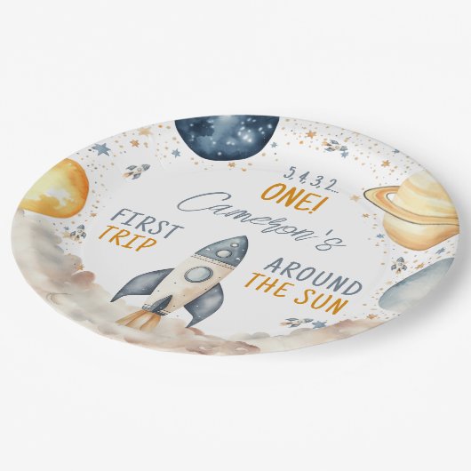 アウタースペースのまわりにファーストトリップザサンボーイ誕生日 ペーパープレート (アングル)