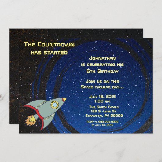 アウタースペースカウントダウン誕生日招待状 招待状 (正面/裏面)