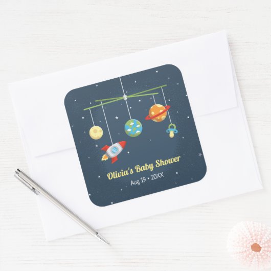 アウタースペースクリブトイ男の赤ちゃんシャワーステッカー スクエアシール (封筒)