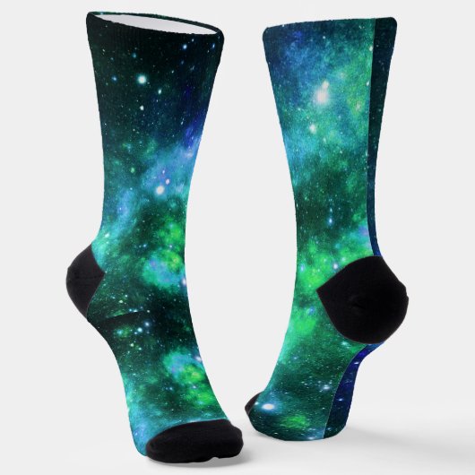 アウタースペースソックス – 青い緑の星模様 ソックス (傾斜あり)