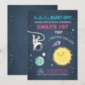 アウタースペースピンクガール1st誕生日招待状 招待状 (正面/裏面)