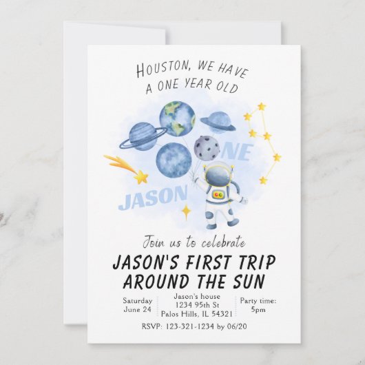 アウタースペースファースト誕生日招待状銀河系旅行 招待状 (正面)