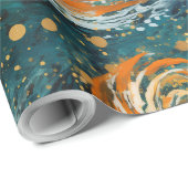 アウタースペースブルーおよびオレンジ色の抽象芸術 モダン ラッピングペーパー (ロールコーナー)