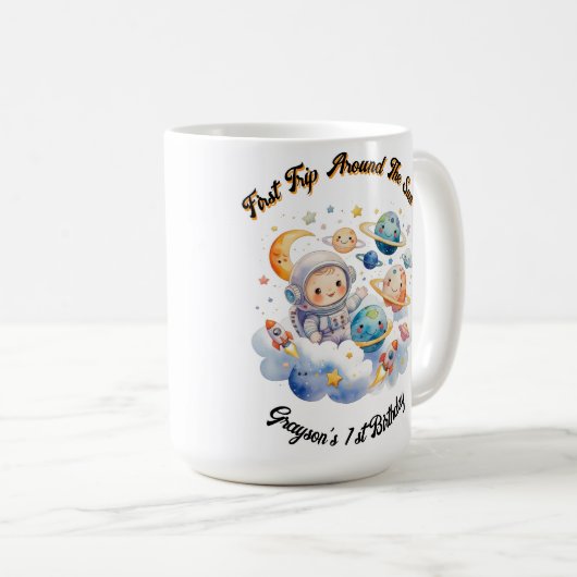 アウタースペースプラネタズブルーファースト誕生日 コーヒーマグカップ (正面右)