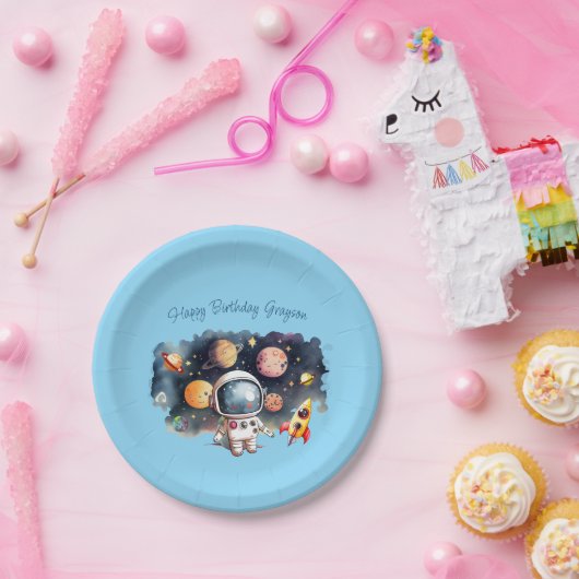 アウタースペースプラネタズブルー誕生日 ペーパープレート (パーティー)