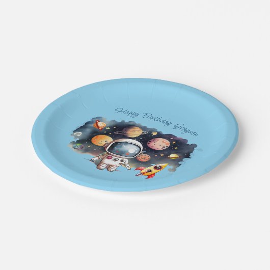 アウタースペースプラネタズブルー誕生日 ペーパープレート (アングル)