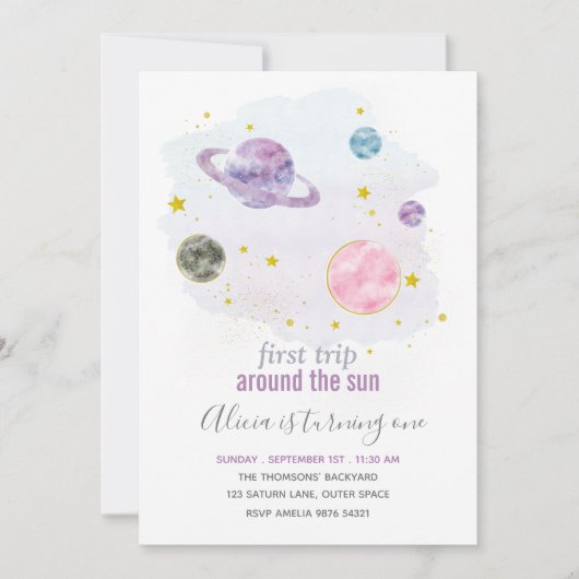 アウタースペースプラネットガールファースト誕生日招待状 招待状 (正面)