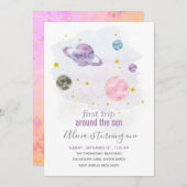 アウタースペースプラネットガールファースト誕生日招待状 招待状 (正面/裏面)