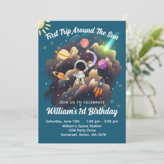 アウタースペースプラネットブルーファースト誕生日招待状 招待状 (スタンド正面)