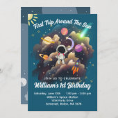 アウタースペースプラネットブルーファースト誕生日招待状 招待状 (正面/裏面)