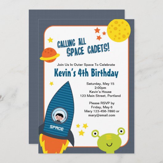 アウタースペースボーイ誕生日招待状 招待状 (正面/裏面)